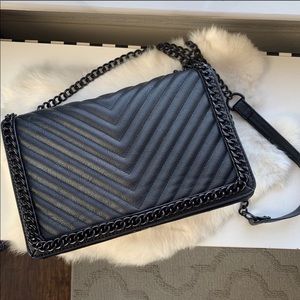 Black on Black Chain & Faux Leather Purse